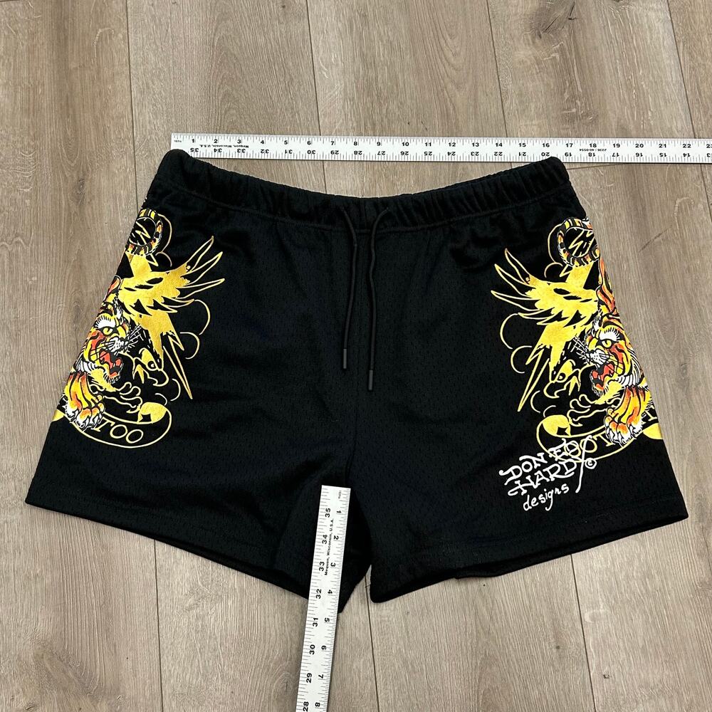 Ed Hardy Crawling Tigers black mesh shorts size Large L B24 - Picture 3 of 6